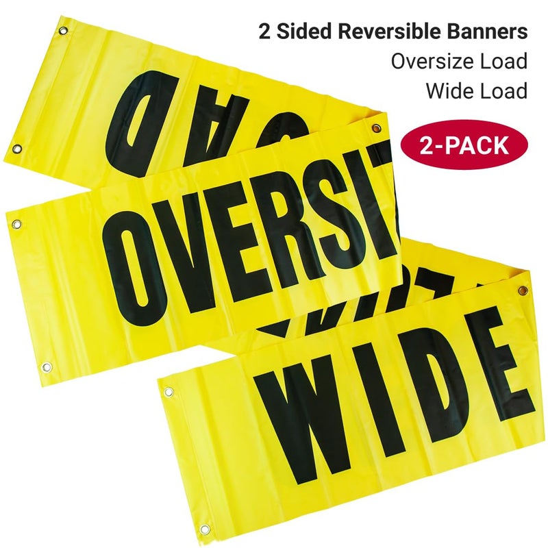 VULCAN Wide Load/Oversize Load Banner with Heavy Duty Brass Banner Grommets - Reversible - 18 Inch x 84 Inch - 2 Pack - Image 2